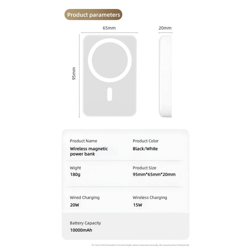 Portable Magnetic Power Bank 10000mAh – Fast Wireless Charging, Mini Size, USB-C