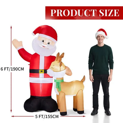 6.3FT Lighted Inflatable Santa & Reindeer – LED Christmas Blow-Up Yard Decoration