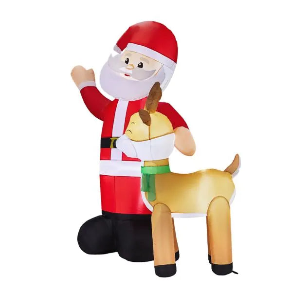 6.3FT Lighted Inflatable Santa & Reindeer – LED Christmas Blow-Up Yard Decoration