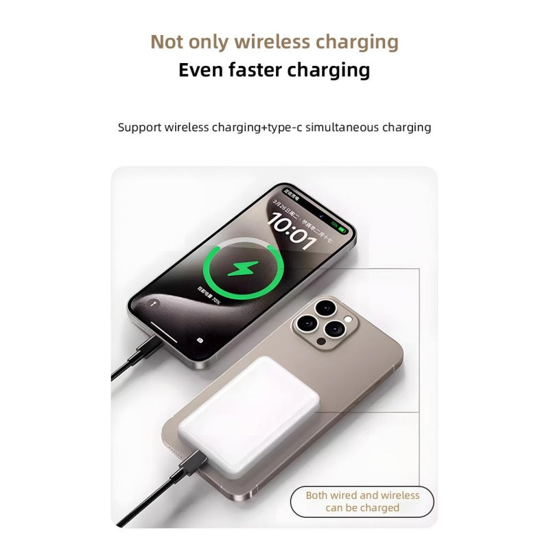 Portable Magnetic Power Bank 10000mAh – Fast Wireless Charging, Mini Size, USB-C