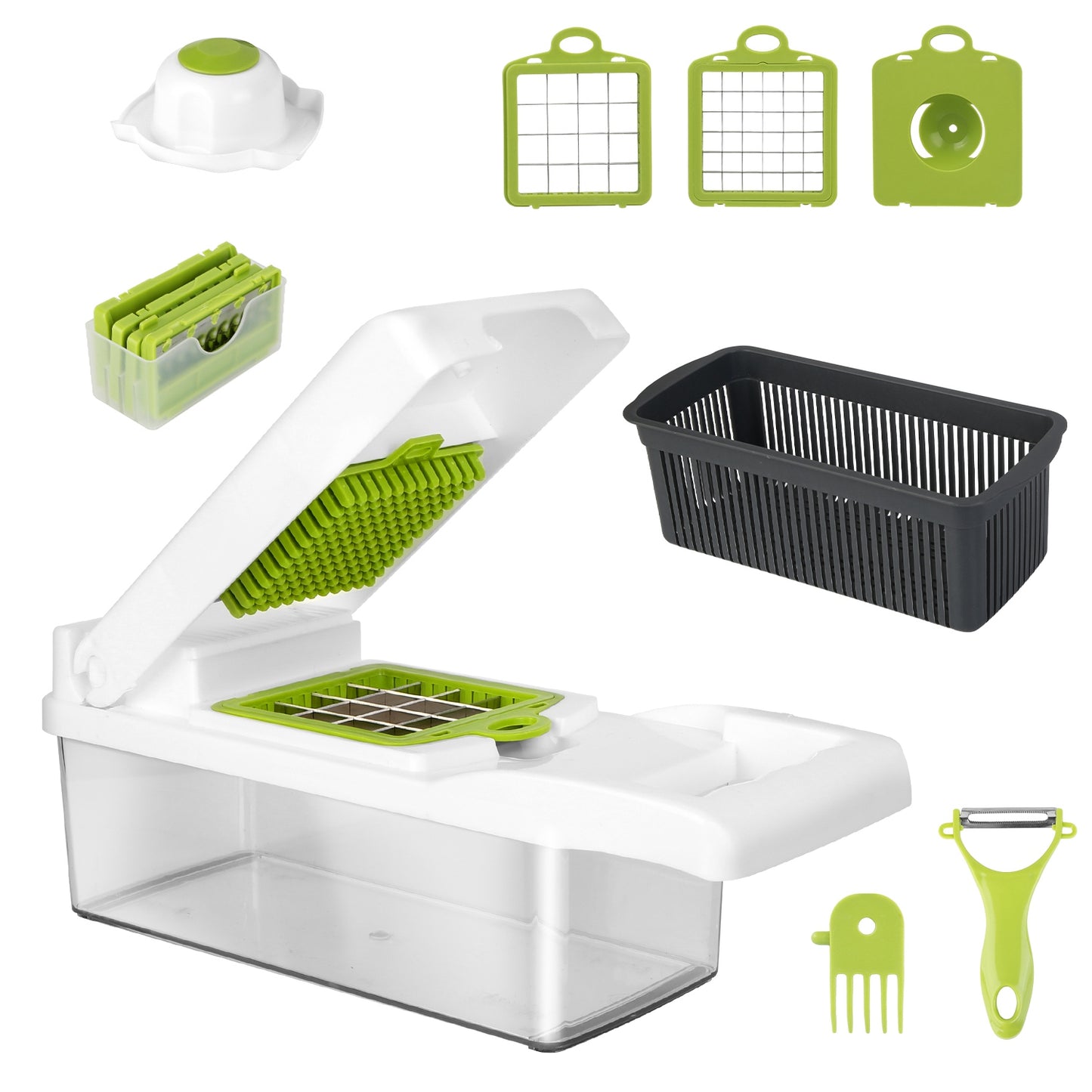 12-in-1 Vegetable Chopper Set with Container – Slicer, Dicer, Grater, Peeler & Egg Separator