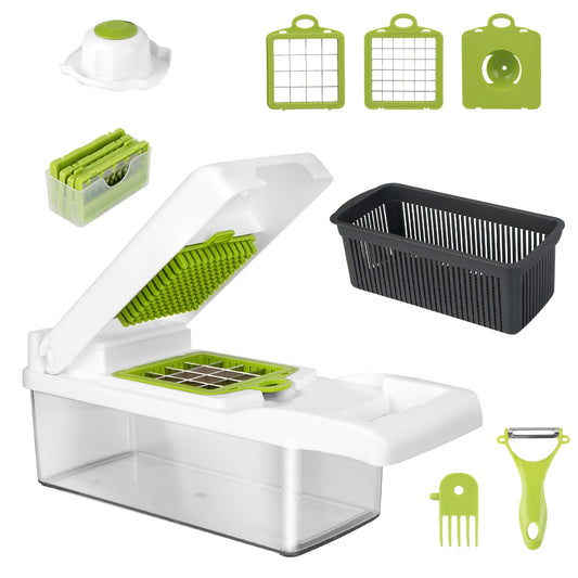 12-in-1 Vegetable Chopper Set with Container – Slicer, Dicer, Grater, Peeler & Egg Separator