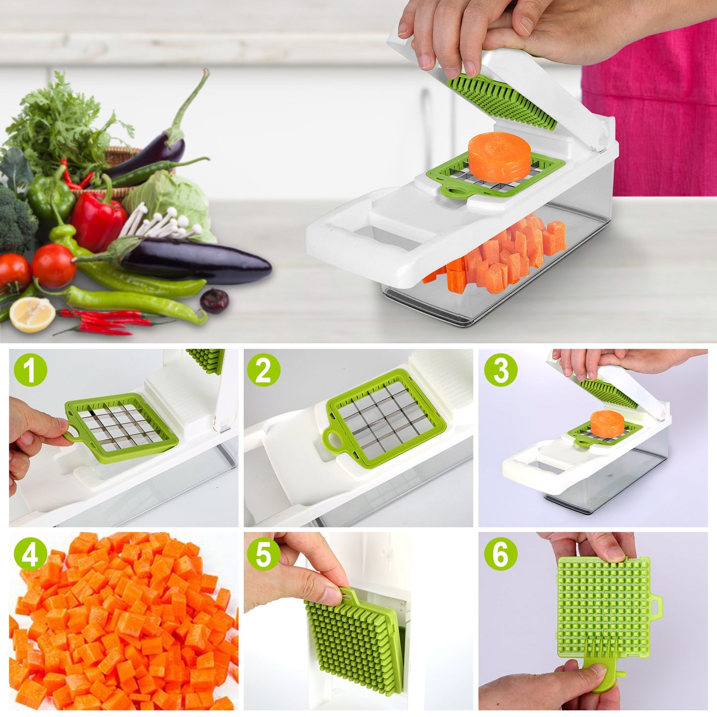 12-in-1 Vegetable Chopper Set with Container – Slicer, Dicer, Grater, Peeler & Egg Separator