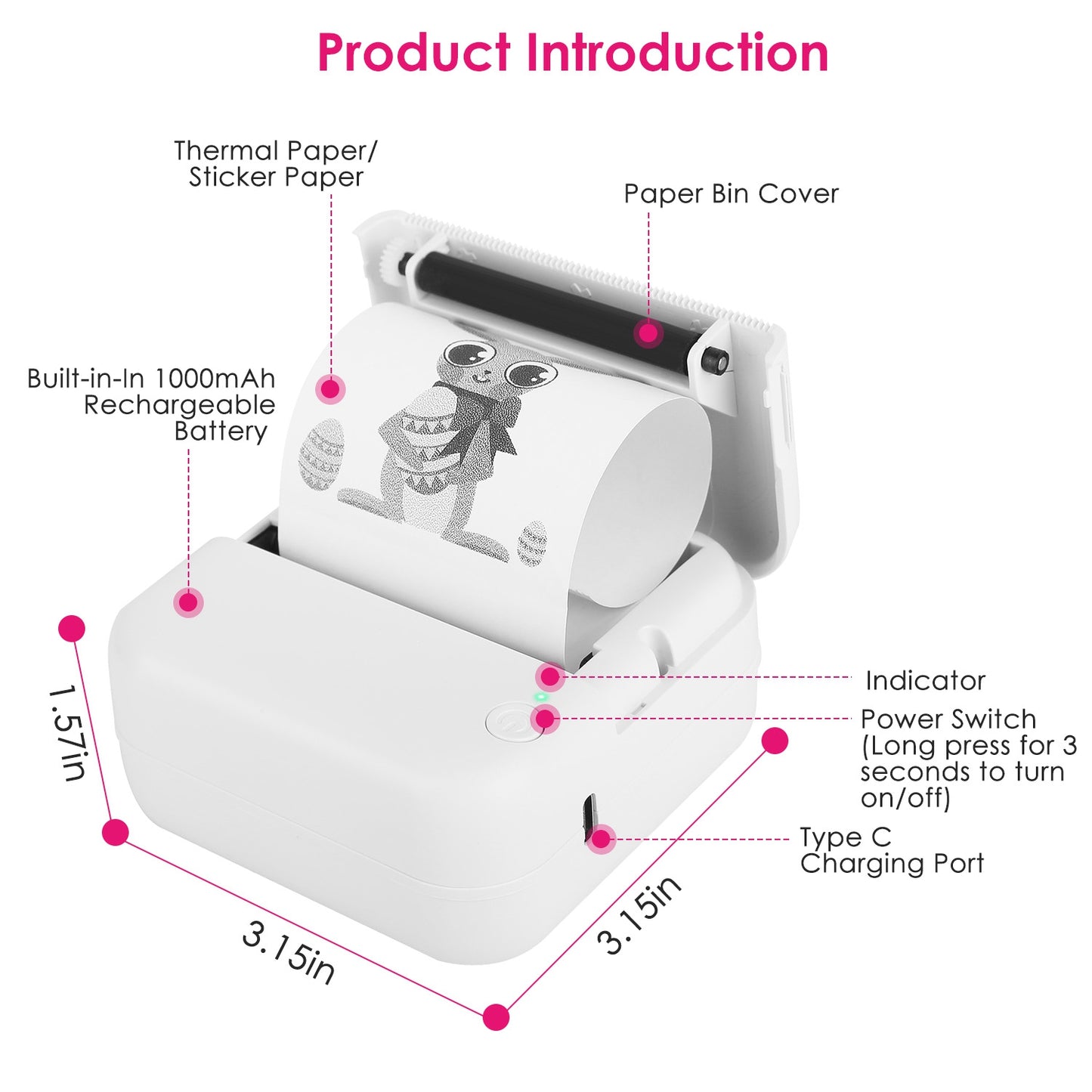 Mini Printer Bluetooth - Portable Thermal Printer for Labels & Photos