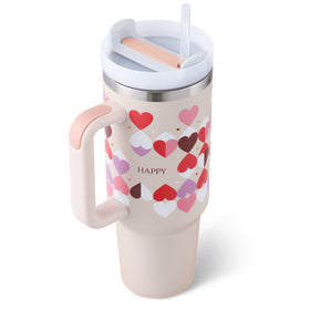 40OZ Insulated Stainless Steel Tumbler – Spill-Proof Travel Mug with Handle & Straw, Matte Rose Quartz