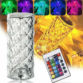 LED Crystal Table Lamp – Diamond Rose Night Light with Touch & Remote