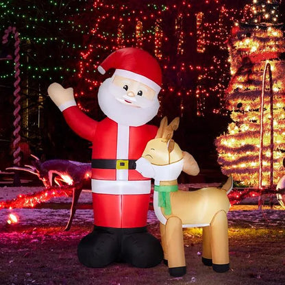 6.3FT Lighted Inflatable Santa & Reindeer – LED Christmas Blow-Up Yard Decoration