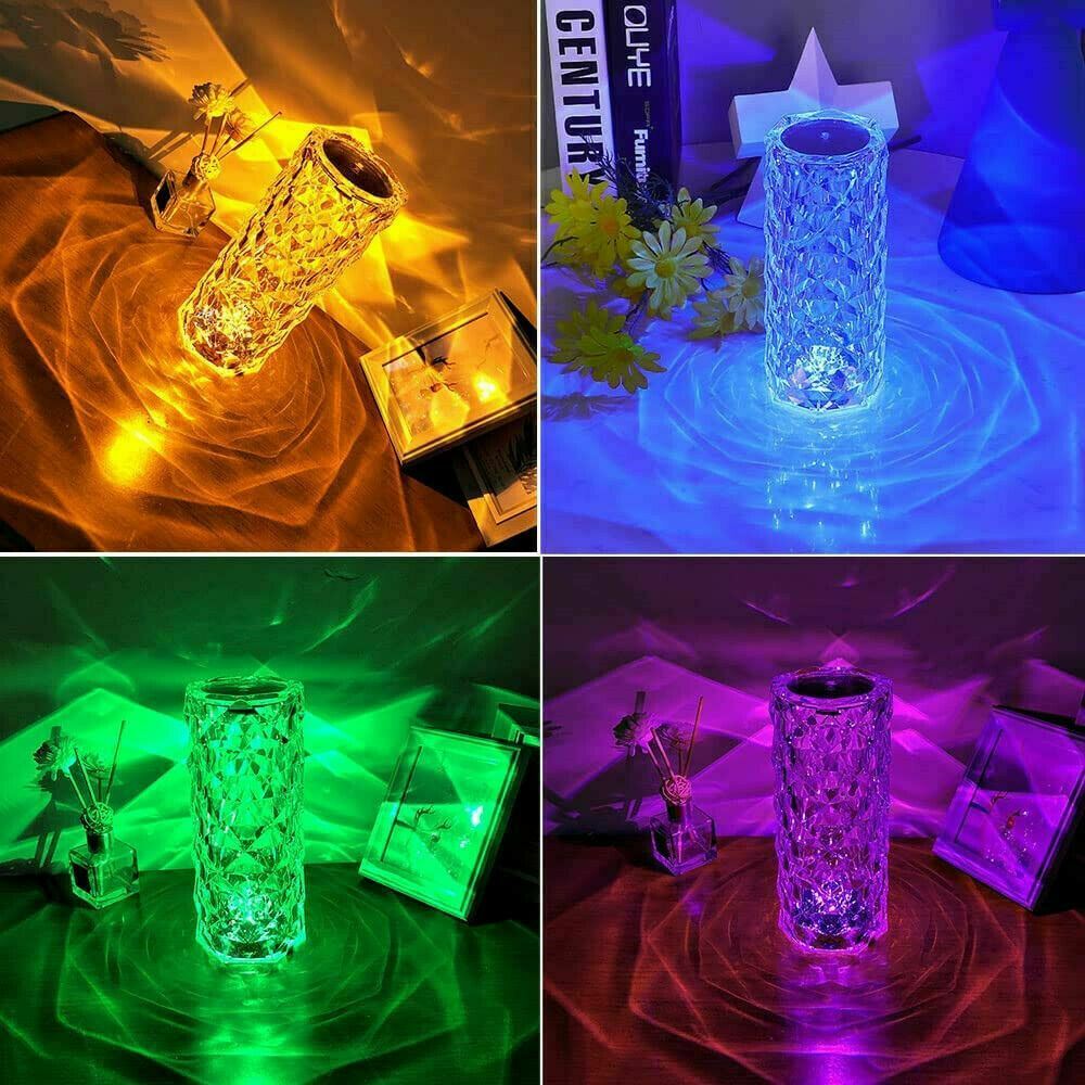 LED Crystal Table Lamp – Diamond Rose Night Light with Touch & Remote