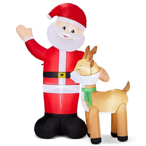 6.3FT Lighted Inflatable Santa & Reindeer – LED Christmas Blow-Up Yard Decoration