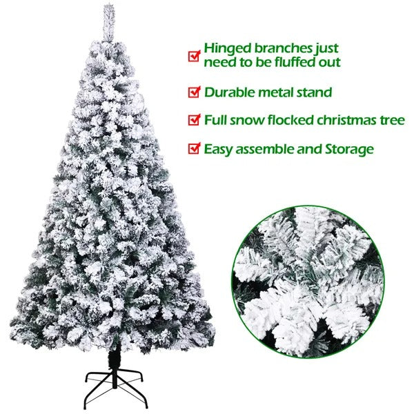 6FT PVC Flocking Christmas Tree – 750 Branch Tips, Automatic Setup