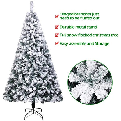 6FT PVC Flocking Christmas Tree – 750 Branch Tips, Automatic Setup