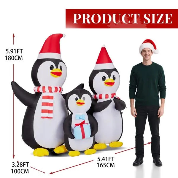 6FT Lighted Inflatable Christmas Decoration – Penguin Family with Built-in LED Lights