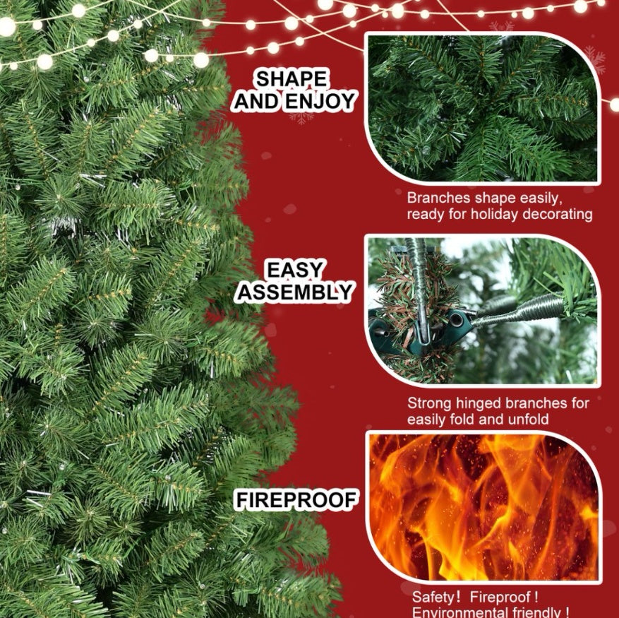 Realistic Artificial Christmas Tree – 6–9ft Full Thick Branches, Memory Wire, Easy Assembly, Fireproof PVC
