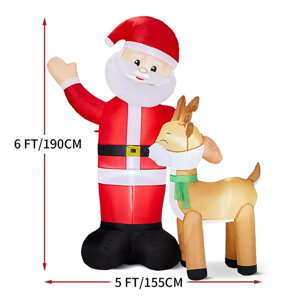 6.3FT Lighted Inflatable Santa & Reindeer – LED Christmas Blow-Up Yard Decoration