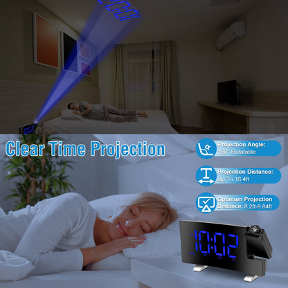 Projection Alarm Clock with FM Radio & 180° Rotatable Projector