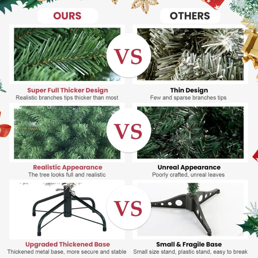 Realistic Artificial Christmas Tree – 6–9ft Full Thick Branches, Memory Wire, Easy Assembly, Fireproof PVC