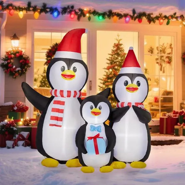 6FT Lighted Inflatable Christmas Decoration – Penguin Family with Built-in LED Lights