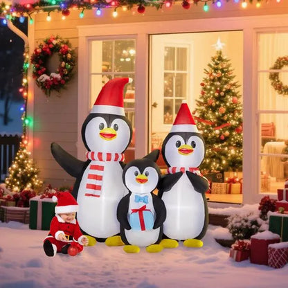 6FT Lighted Inflatable Christmas Decoration – Penguin Family with Built-in LED Lights
