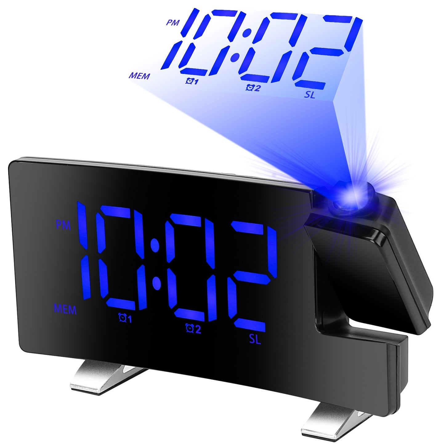 Projection Alarm Clock with FM Radio & 180° Rotatable Projector