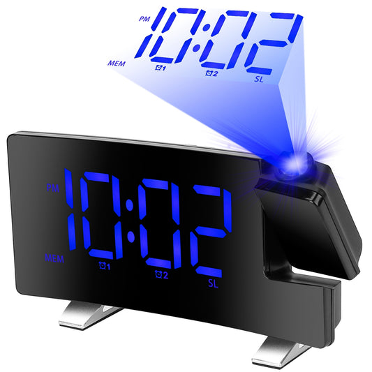 Projection Alarm Clock with FM Radio & 180° Rotatable Projector