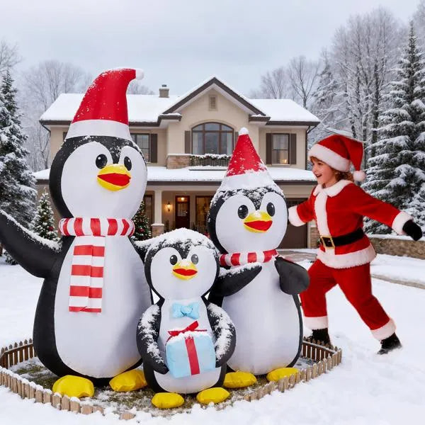 6FT Lighted Inflatable Christmas Decoration – Penguin Family with Built-in LED Lights