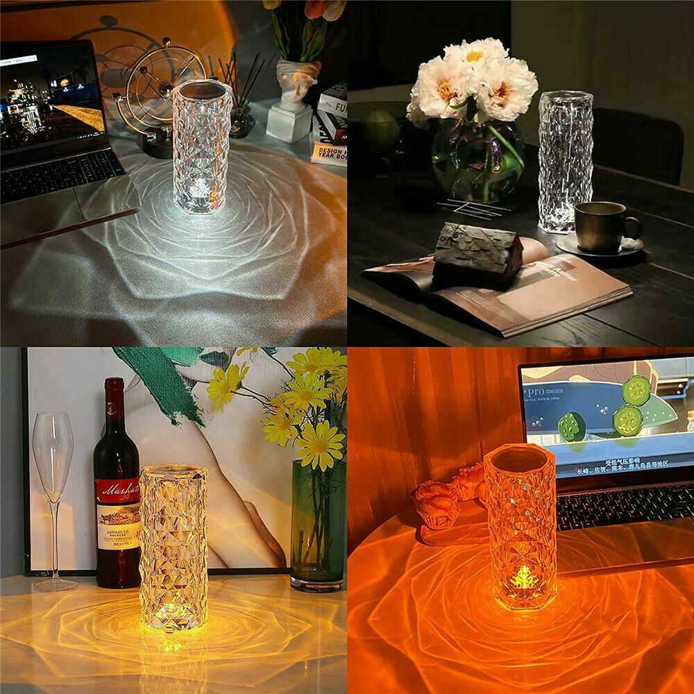 LED Crystal Table Lamp – Diamond Rose Night Light with Touch & Remote