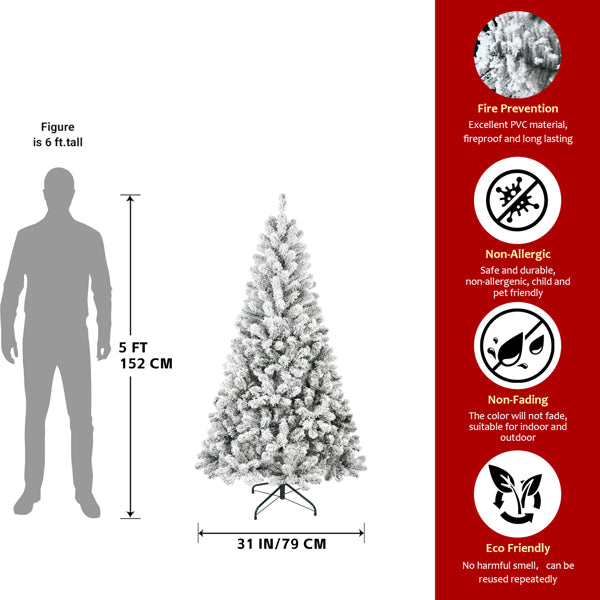 4FT Flocked Christmas Tree – 233 PVC Tips, Compact Full Shape, Sturdy Metal Stand