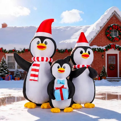 6FT Lighted Inflatable Christmas Decoration – Penguin Family with Built-in LED Lights