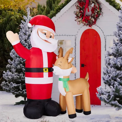 6.3FT Lighted Inflatable Santa & Reindeer – LED Christmas Blow-Up Yard Decoration