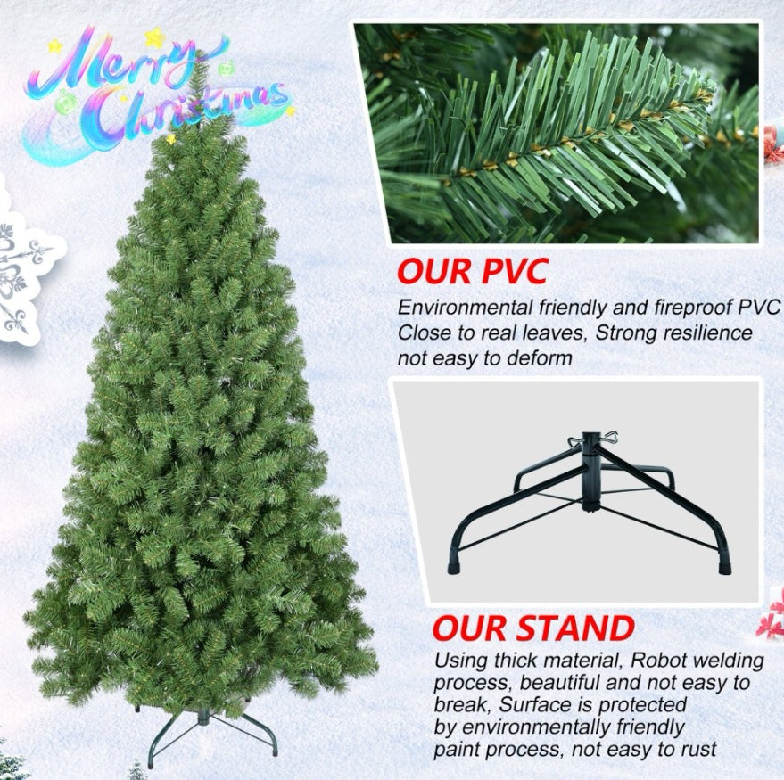Realistic Artificial Christmas Tree – 6–9ft Full Thick Branches, Memory Wire, Easy Assembly, Fireproof PVC