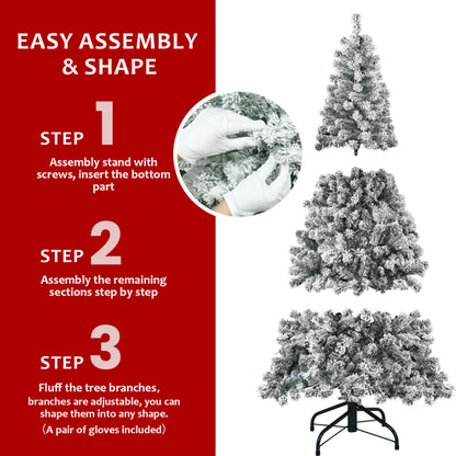 4FT Flocked Christmas Tree – 233 PVC Tips, Compact Full Shape, Sturdy Metal Stand