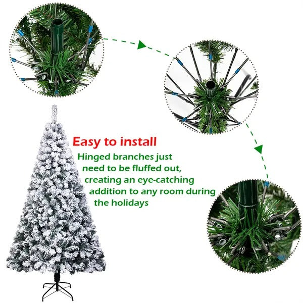 6FT PVC Flocking Christmas Tree – 750 Branch Tips, Automatic Setup